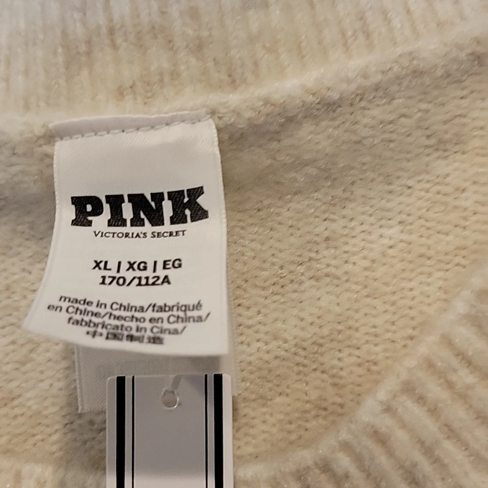 PINK Victoria's Secret Ski Club Collegiate Ivory Knit Crewneck Sweater XL NWT